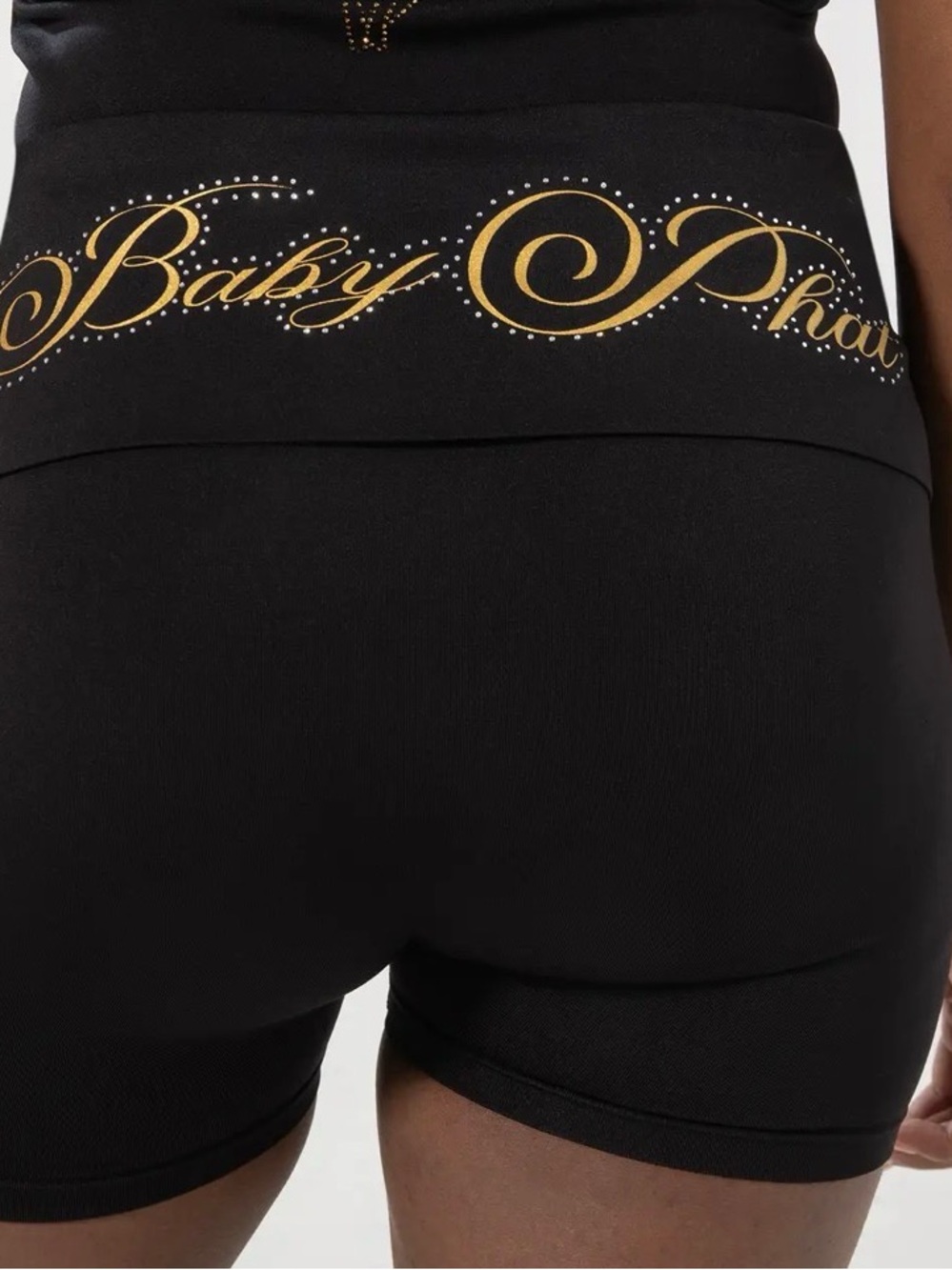 Baby Phat Black High-Waist Shorts with Gold Script Waistband